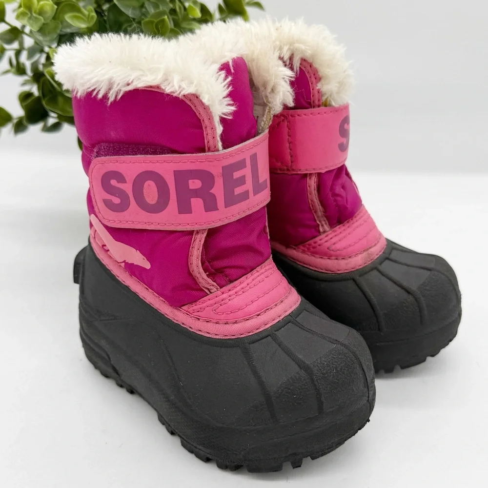Sorel Snow Commander Winter Boot Toddler Size 6 Waterproof Pink Faux Fur Outdoor